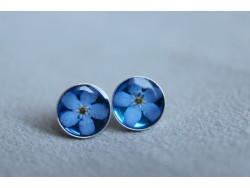 Kolczyki sztyfty - Okrągłe z niezapominajką - niebieskie (Srebro)