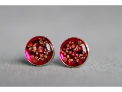 Kolczyki sztyfty - Okrągłe z dziką marchwią - średnie - różowe (Srebro)