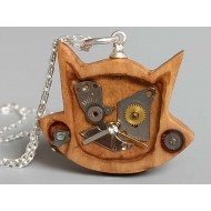 Biżuteria z drewna i żywicy - Naszyjnik  kot 20 (Srebro)