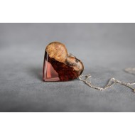 Naszyjnik z drewna i żywicy - Serce jabłoni (Srebro)